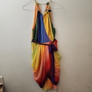 New York & Co M Rainbow Dress Pride Party Flowing Draped Indie Fairy Elegant